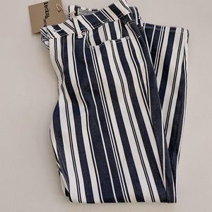 Jean style blue and white stripes stretchy material